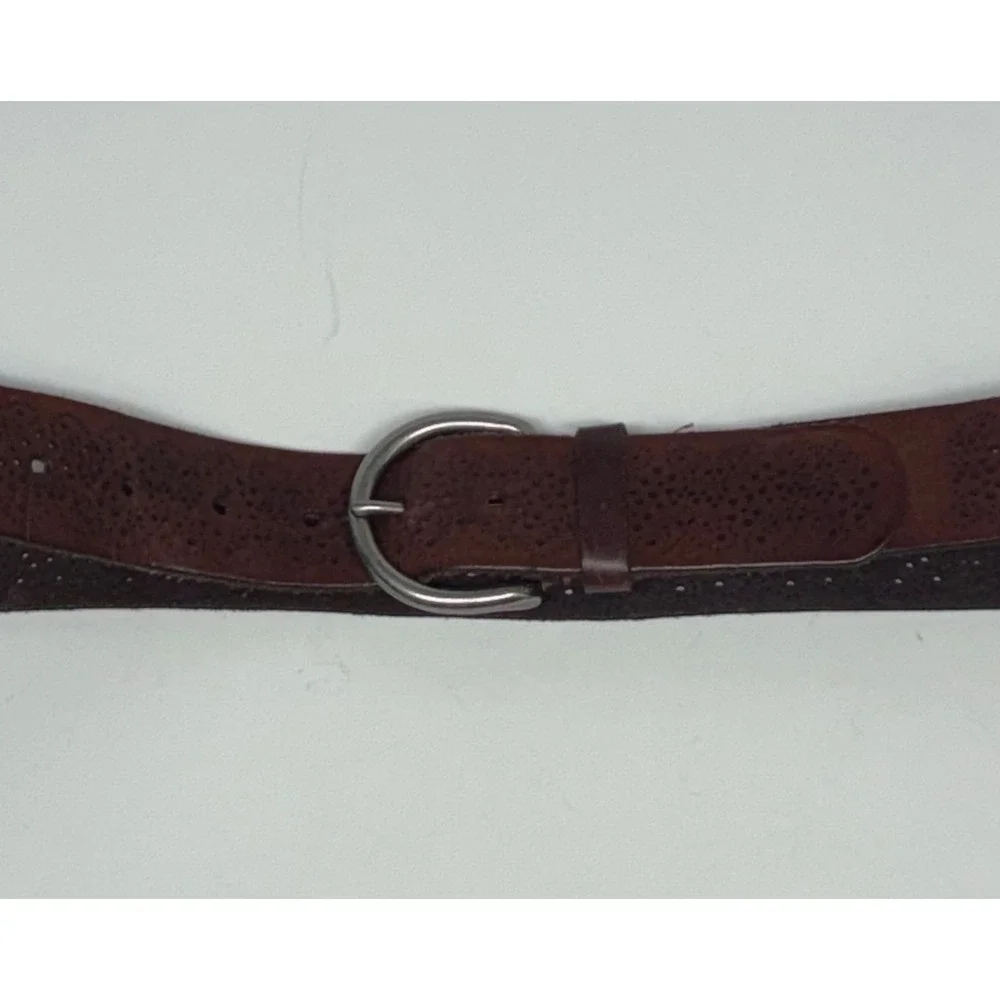 American Eagle Leather Belt Womens Large Brown Perforated Western Boho Artisan
